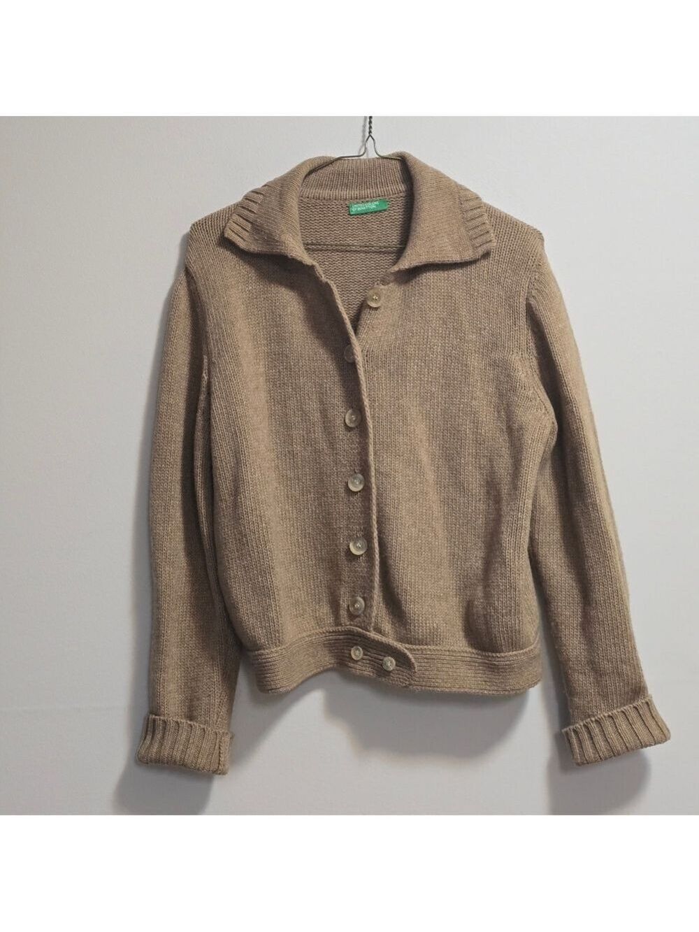 United Colors Of Benetton Cozy Tan Button-Up Wool Blend Cardigan Size M